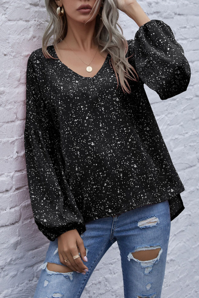 Fashion Casual Print V Neck Tops