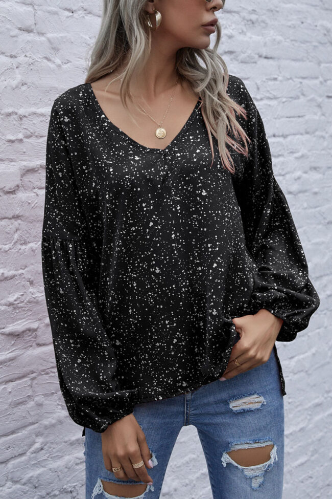 Fashion Casual Print V Neck Tops