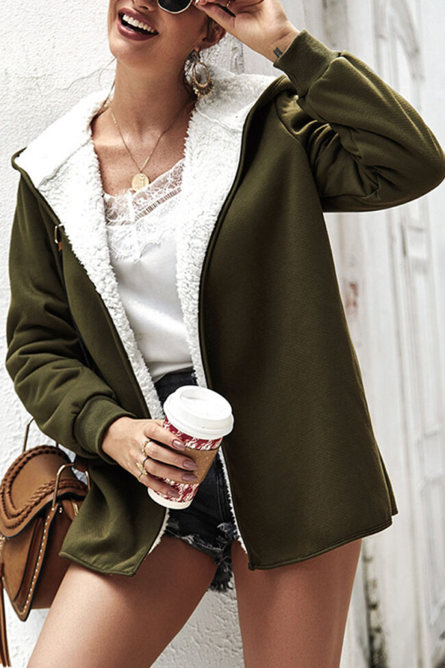 Fashion Street Solid Hooded Collar Outerwear