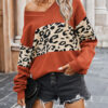 Fashion Street Leopard Split Joint V Neck Tops