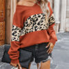 Fashion Street Leopard Split Joint V Neck Tops