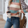 Fashion Street Striped Split Joint O Neck Tops