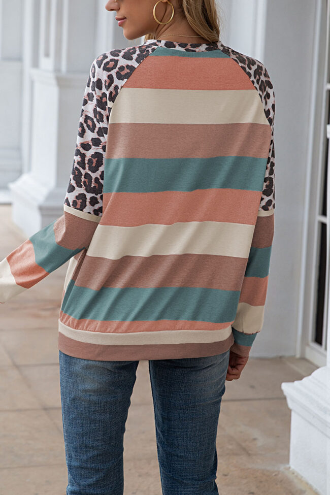 Fashion Street Striped Split Joint O Neck Tops