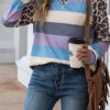 Fashion Street Striped Split Joint O Neck Tops