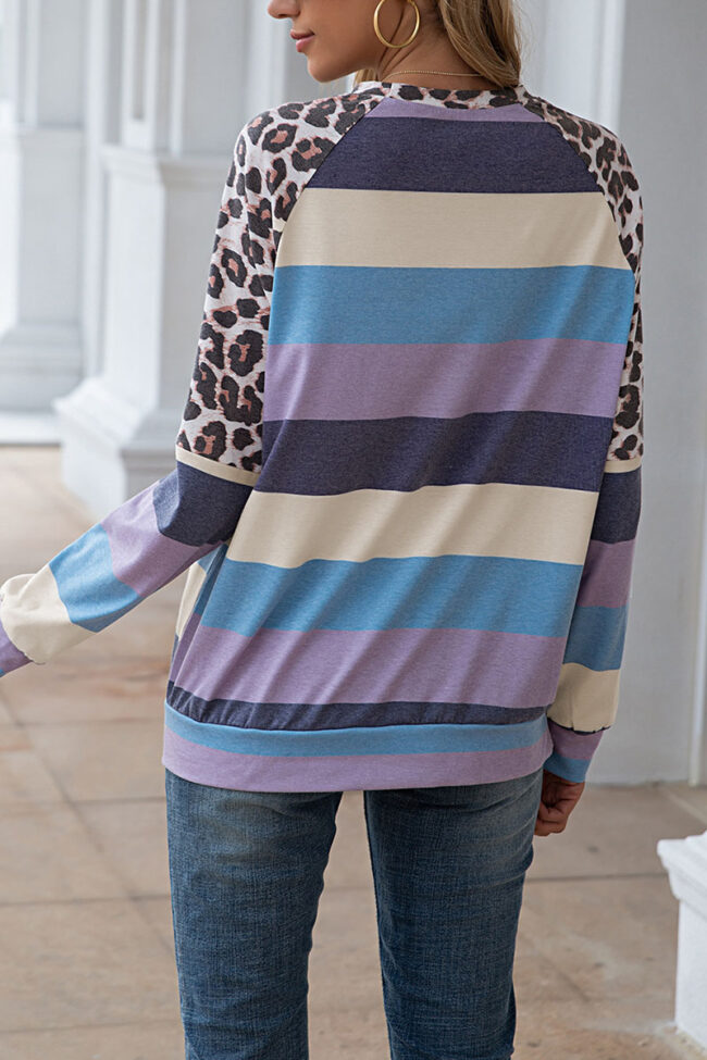 Fashion Street Striped Split Joint O Neck Tops