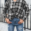 Fashion Street Plaid Split Joint V Neck Tops