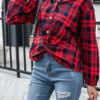 Fashion Street Plaid Split Joint V Neck Tops