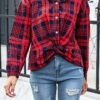 Fashion Street Plaid Split Joint V Neck Tops