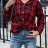 Fashion Street Plaid Split Joint V Neck Tops