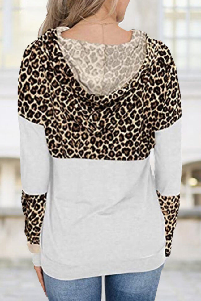 Fashion Casual Print Split Joint Hooded Collar Tops