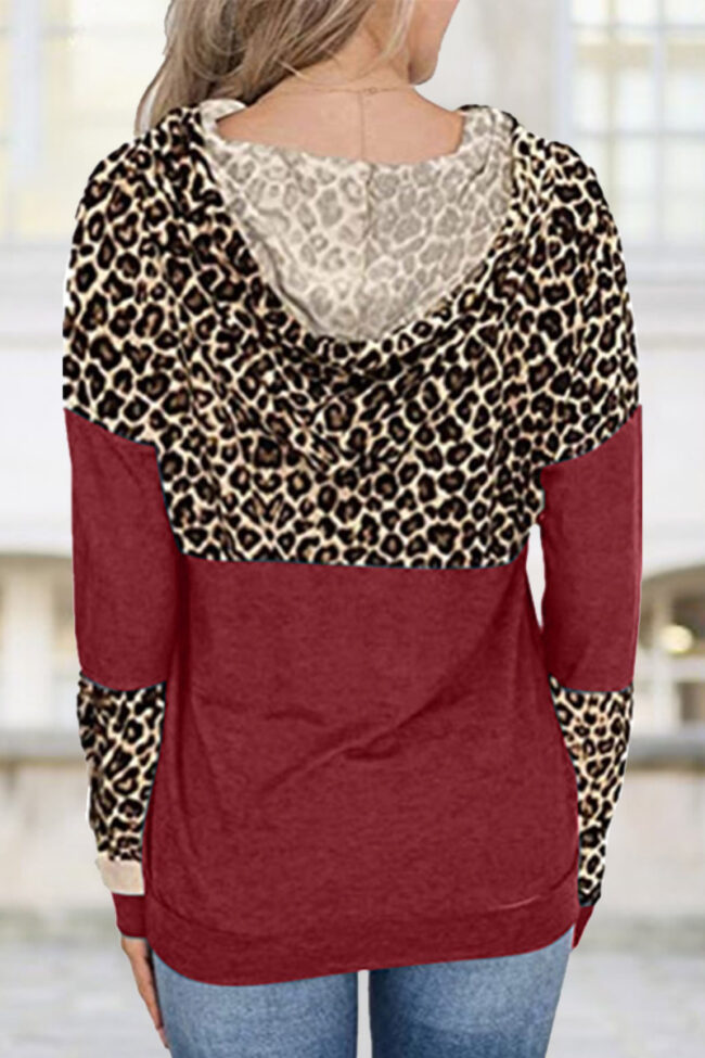 Fashion Casual Print Split Joint Hooded Collar Tops