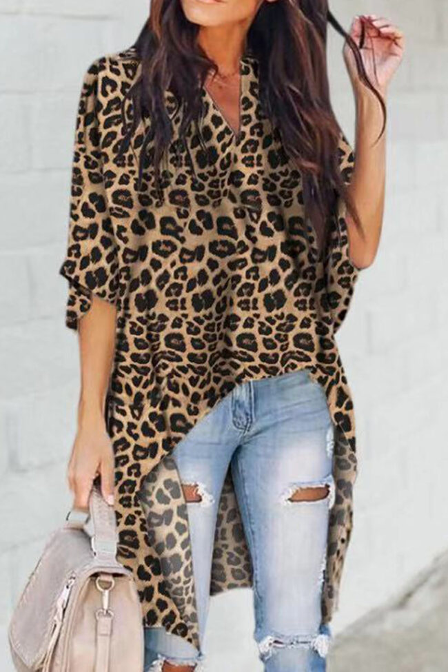 Fashion Sexy Camouflage Print Split Joint V Neck Tops