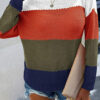 Fashion Casual Striped Split Joint O Neck Tops