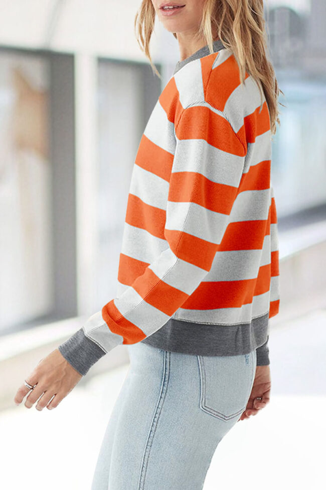 Fashion Casual Striped Split Joint O Neck Tops