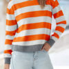 Fashion Casual Striped Split Joint O Neck Tops