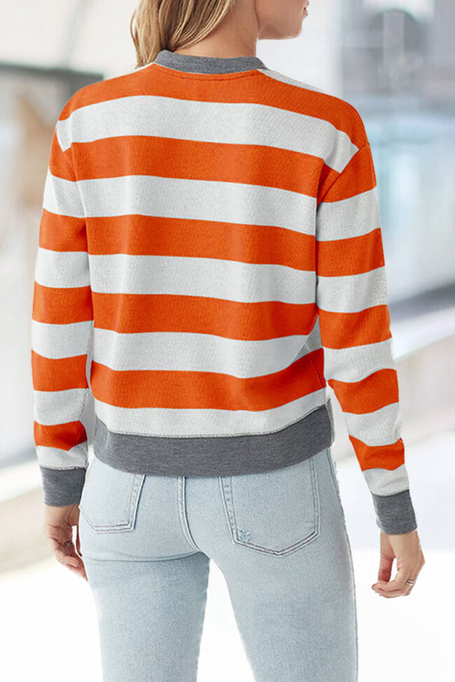 Fashion Casual Striped Split Joint O Neck Tops