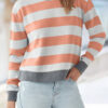 Fashion Casual Striped Split Joint O Neck Tops