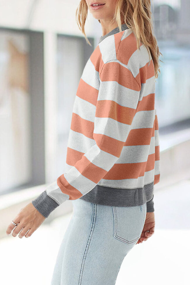 Fashion Casual Striped Split Joint O Neck Tops