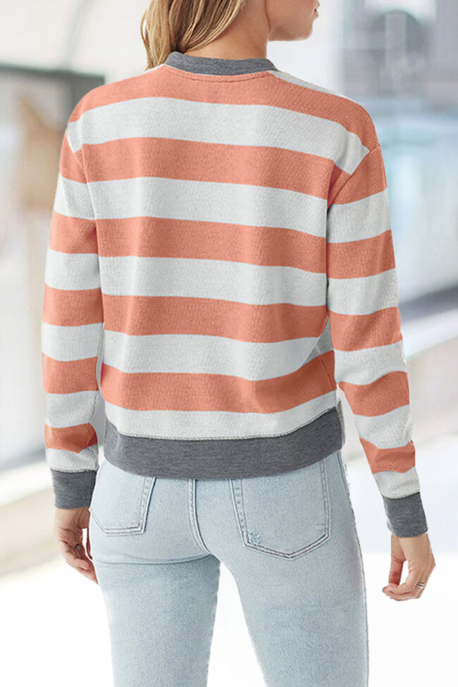 Fashion Casual Striped Split Joint O Neck Tops