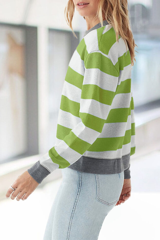 Fashion Casual Striped Split Joint O Neck Tops