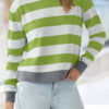 Fashion Casual Striped Split Joint O Neck Tops