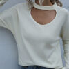 Fashion Street Solid Hollowed Out O Neck Tops