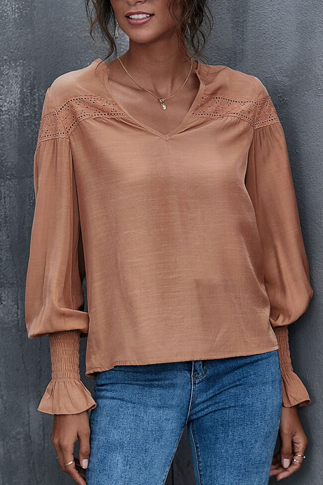 Fashion Street Solid Split Joint V Neck Tops