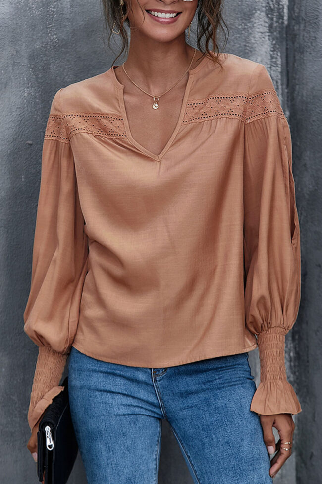 Fashion Street Solid Split Joint V Neck Tops