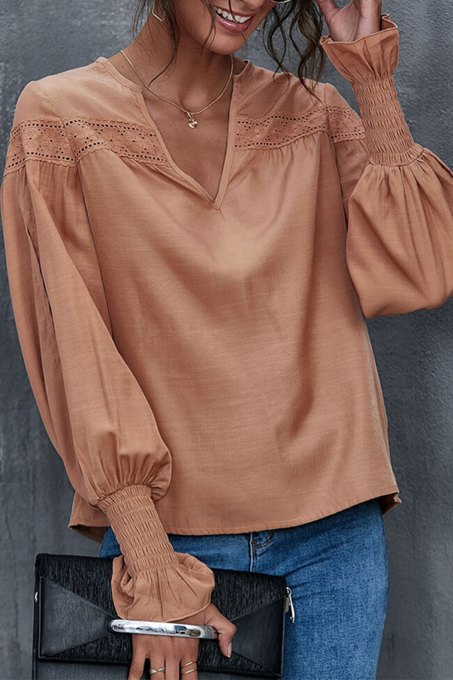 Fashion Street Solid Split Joint V Neck Tops