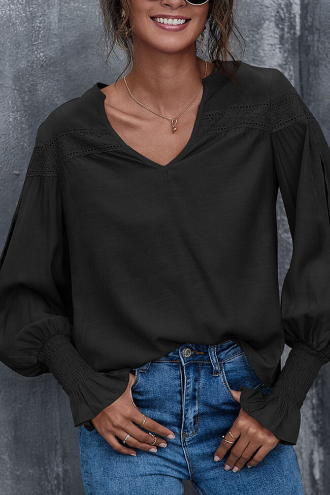 Fashion Street Solid Split Joint V Neck Tops