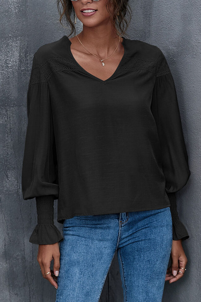 Fashion Street Solid Split Joint V Neck Tops