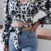 Fashion Casual Leopard Bandage V Neck Tops