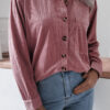 Fashion Casual Solid Pocket Turndown Collar Tops