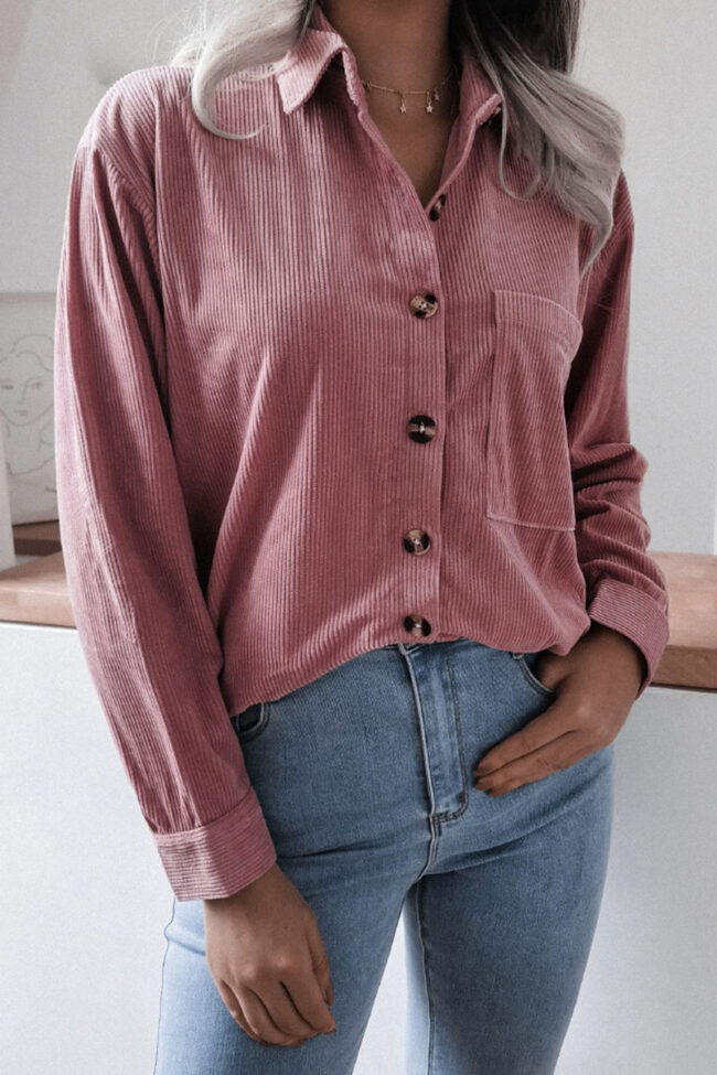 Fashion Casual Solid Pocket Turndown Collar Tops