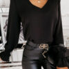 Fashion Street Solid Split Joint Backless V Neck Tops