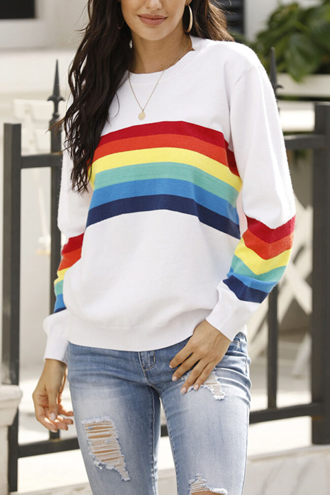 Fashion Casual Striped Split Joint O Neck Tops