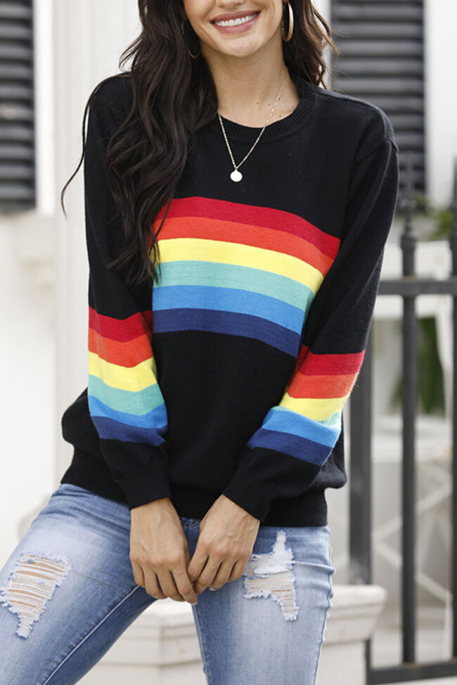 Fashion Casual Striped Split Joint O Neck Tops