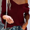 Fashion Street Solid Split Joint V Neck Tops