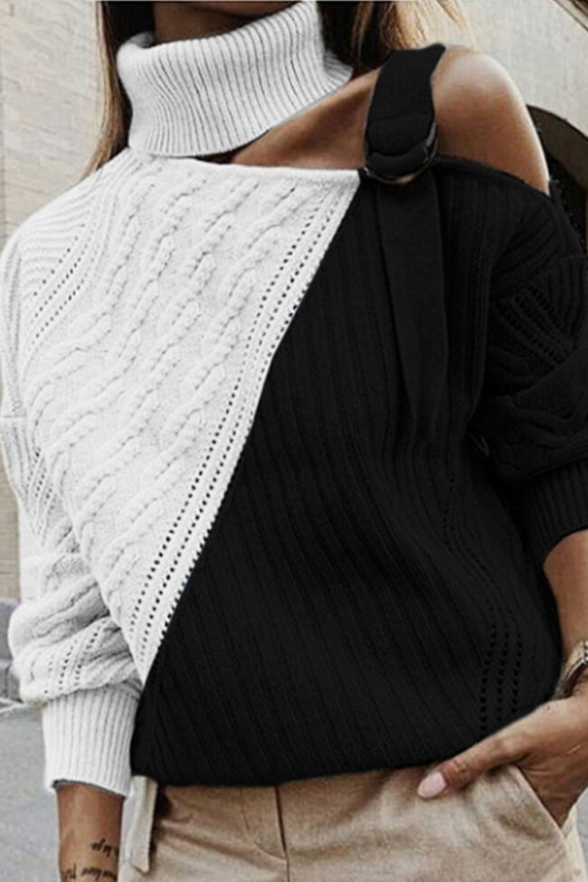 Fashion Street Geometric Split Joint Turtleneck Tops