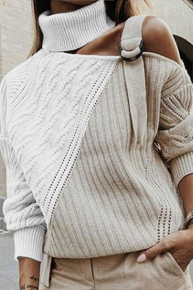 Fashion Street Geometric Split Joint Turtleneck Tops