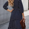 Fashion Street Dot Frenulum V Neck Printed Dress Dresses