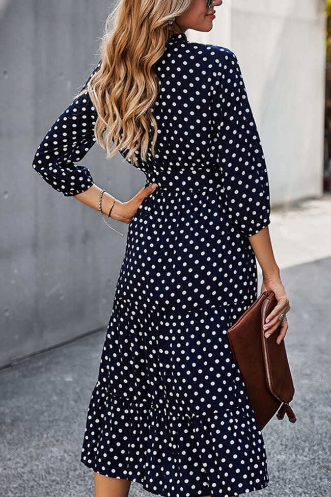 Fashion Street Dot Frenulum V Neck Printed Dress Dresses