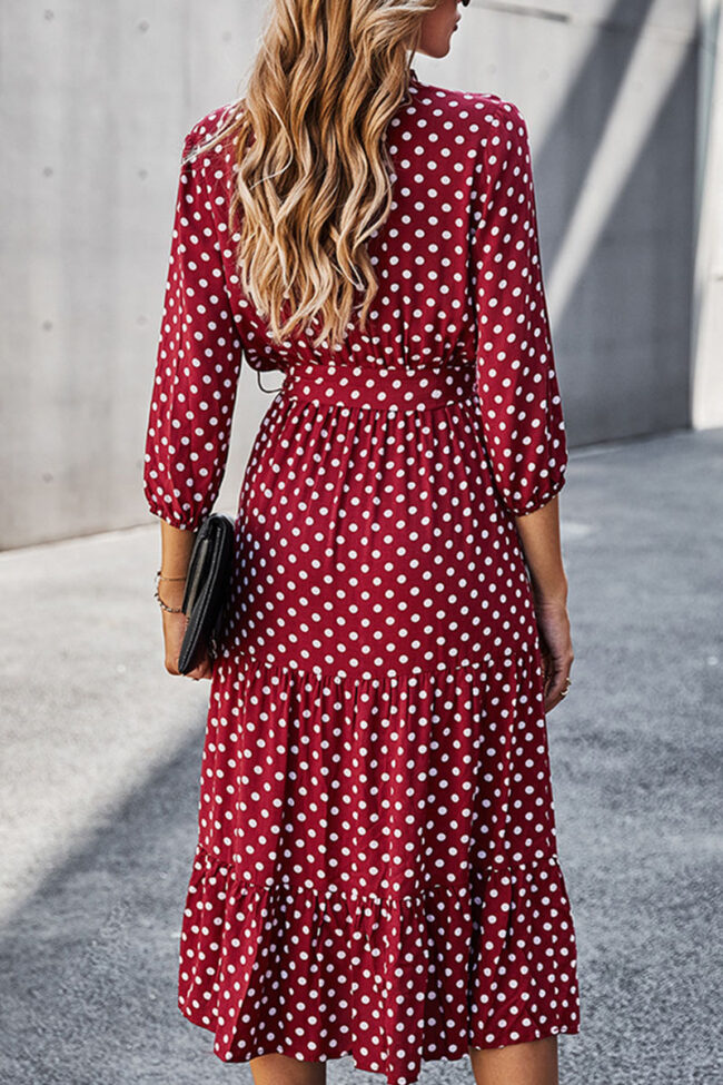 Fashion Street Dot Frenulum V Neck Printed Dress Dresses