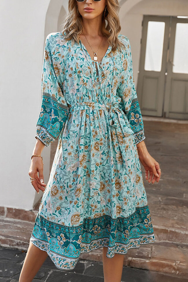 Fashion Street Print V Neck A Line Dresses