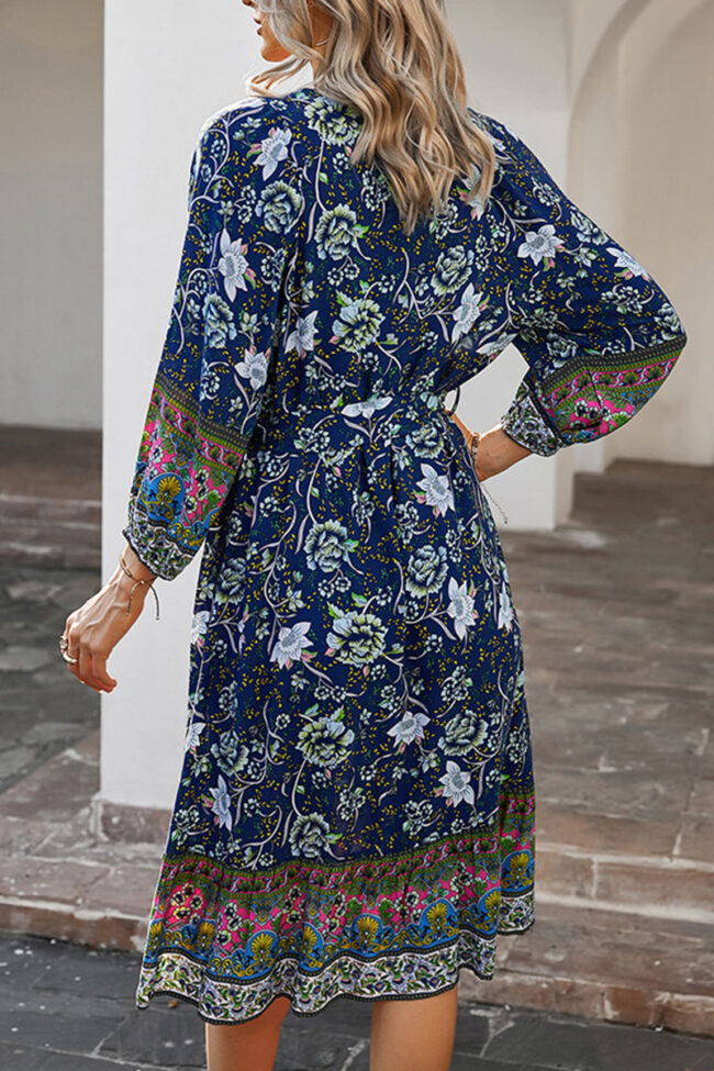 Fashion Street Print V Neck A Line Dresses