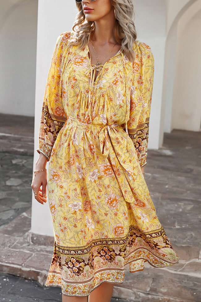 Fashion Street Print V Neck A Line Dresses