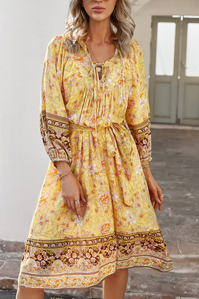 Fashion Street Print V Neck A Line Dresses