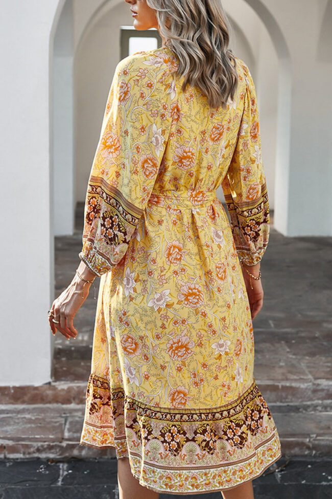 Fashion Street Print V Neck A Line Dresses