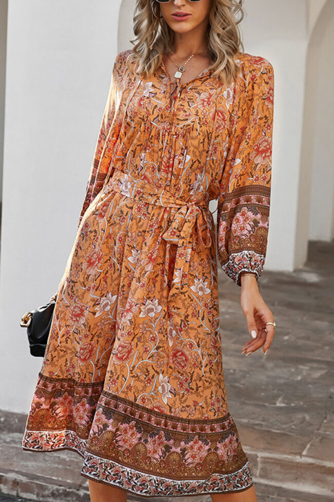 Fashion Street Print V Neck A Line Dresses